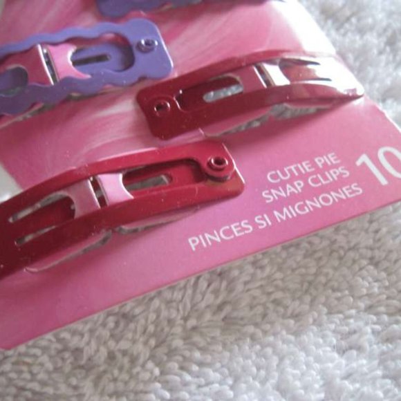 10 Goody Girls Cutie Pie Snap Clips Pinks Purples Metal Painted Shape Edges - Picture 4 of 4